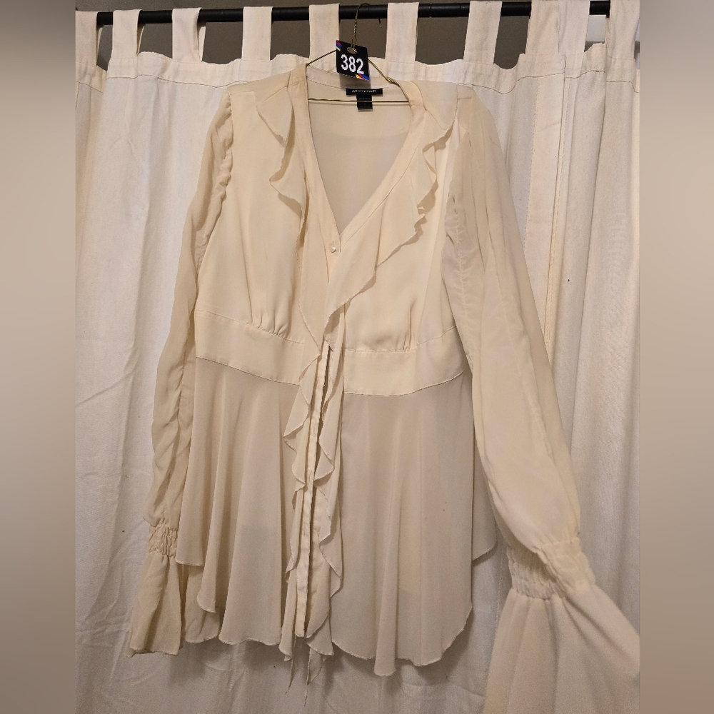 #382 Ashley stewart off white ruffled blouse top